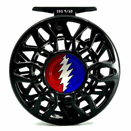 Abel SDS, 9/10 Ported, Basic Black w/Grateful Dead Bolt Drag Knob, Red Lg Handle (IN STOCK) (CUSTOM)