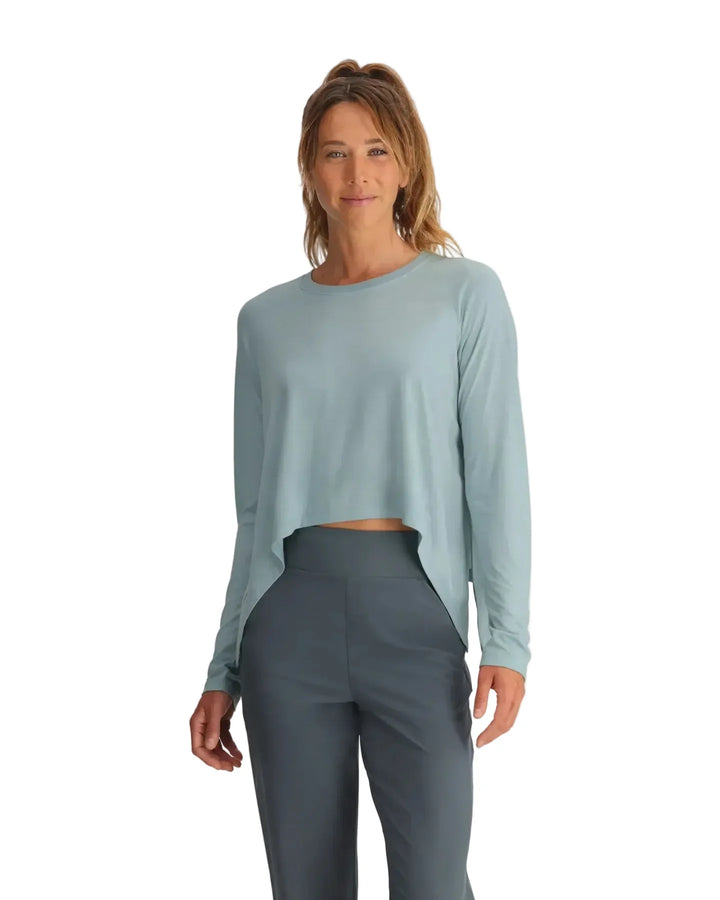 Free Fly Women's Bamboo Lightweight Cropped Long Sleeve - Ocean Mist