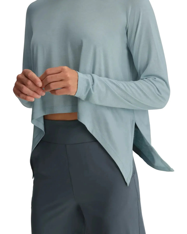 Free Fly Women's Bamboo Lightweight Cropped Long Sleeve - Ocean Mist