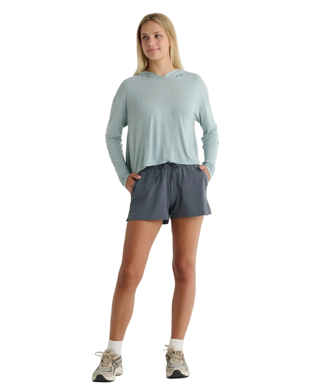 Free Fly Women's Bamboo Lightweight Cropped Hoodie - Ocean Mist