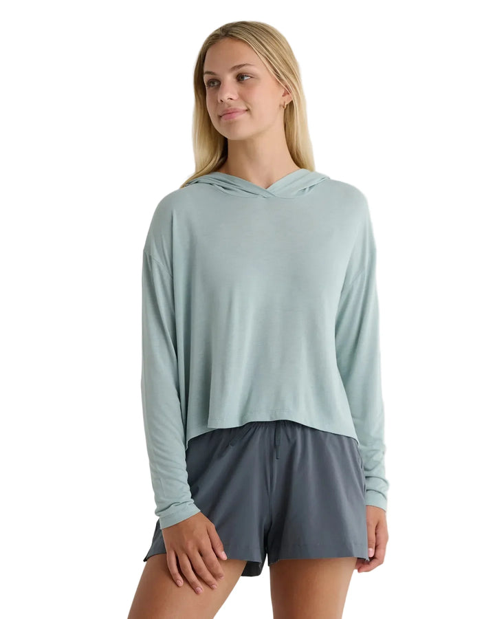 Free Fly Women's Bamboo Lightweight Cropped Hoodie - Ocean Mist