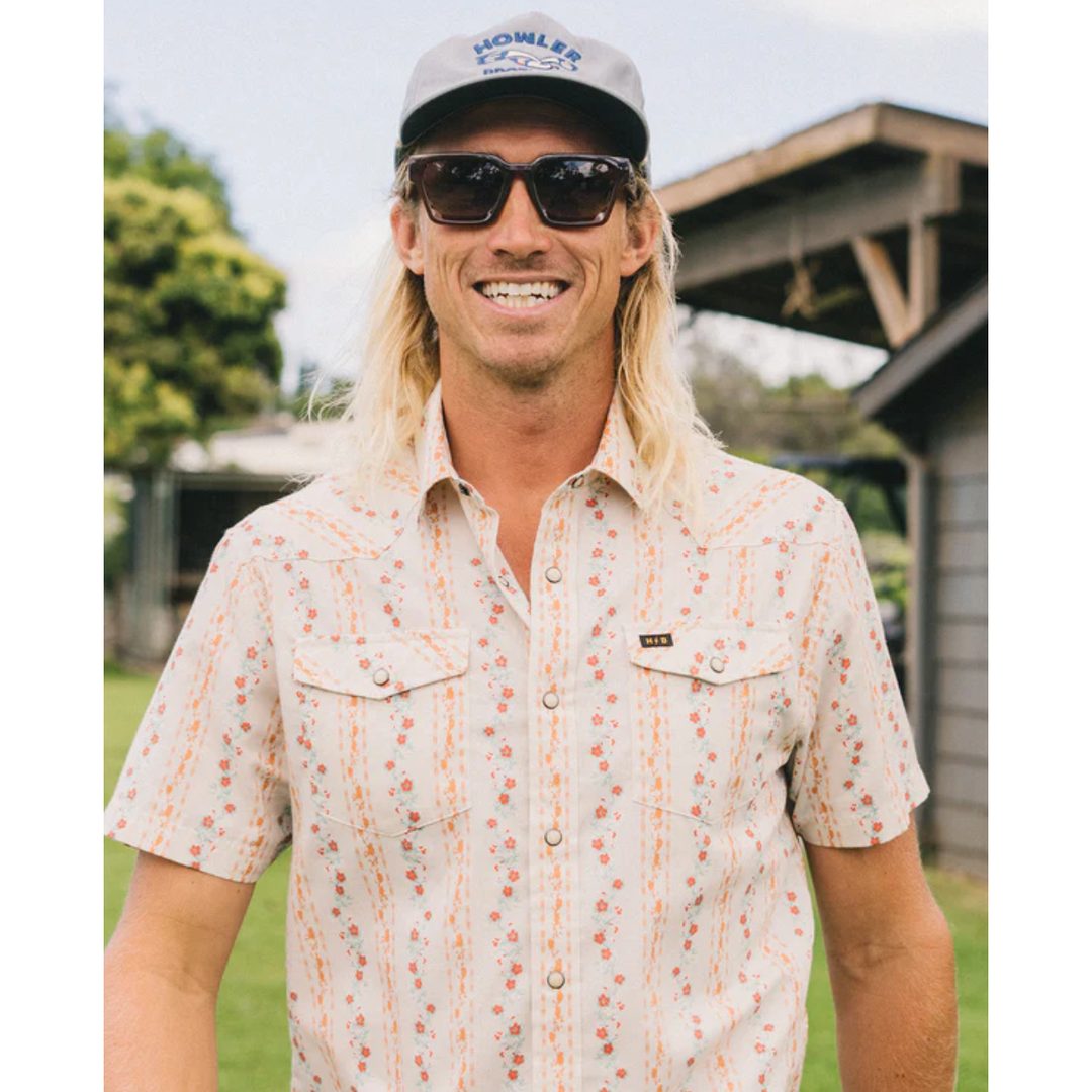 Howler Bros H Bar B Snapshirt - Hibiscus Ribbons : Riverbed Oxford