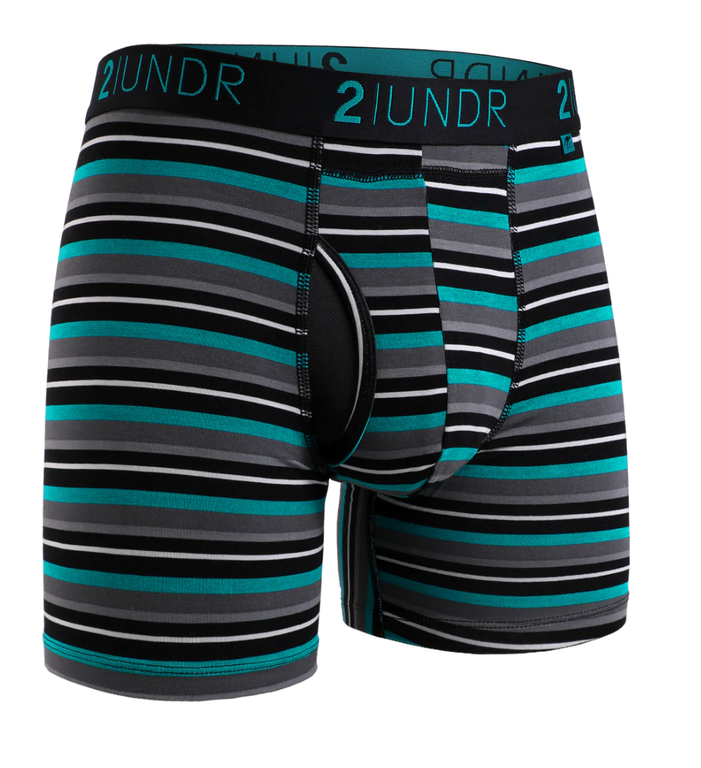 2UNDR - Swing Shift Boxer Brief 6" - Teal Stripe